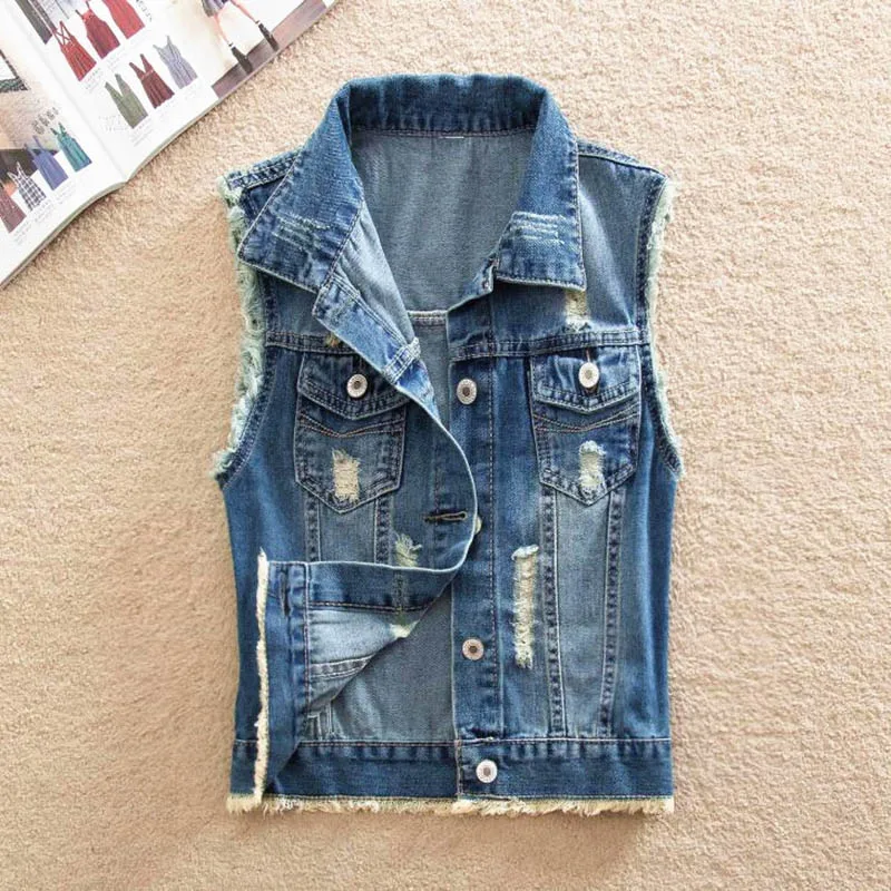 Женский блейзер винтажный без рукавов с карманами|denim vest women|brand womenvest women |