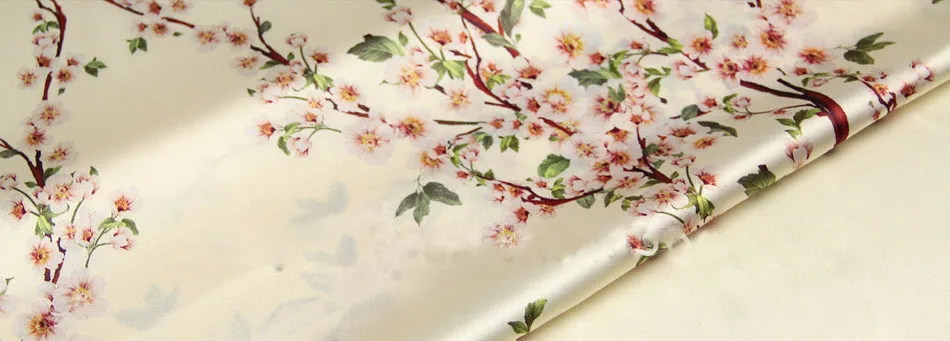 Stoffe Meterware Peach Blossom Gold Clothing Digital Print Fabric Heavy Silk Elastic Satin One-piece Dress Fabrics | Дом и сад