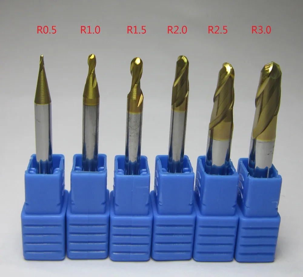 

6PCS radius 0.5 1.0 1.5 2.0 2.5 3.0 mm R0.5 R1 R1.5 R2 R2.5 R3 Carbide Ball Nose End Mills milling cutter metalworking finishing