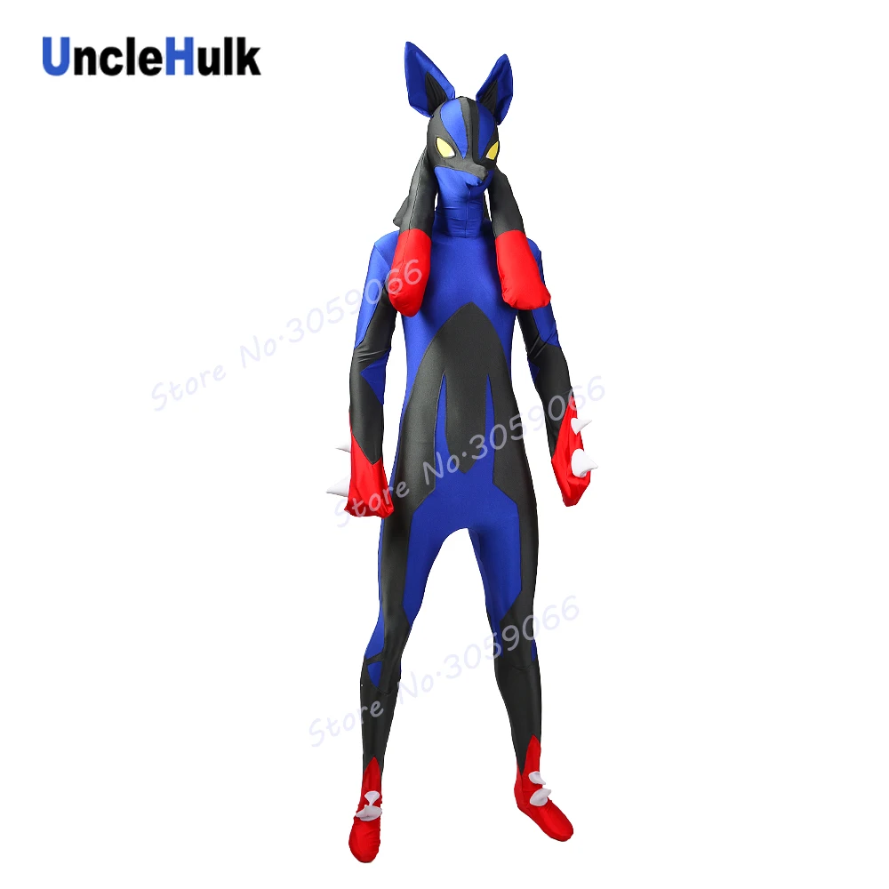 Мега костюм Лукарио игры покемон черный и синий спандекс лайкра Zentai Костюм | UncleHulk