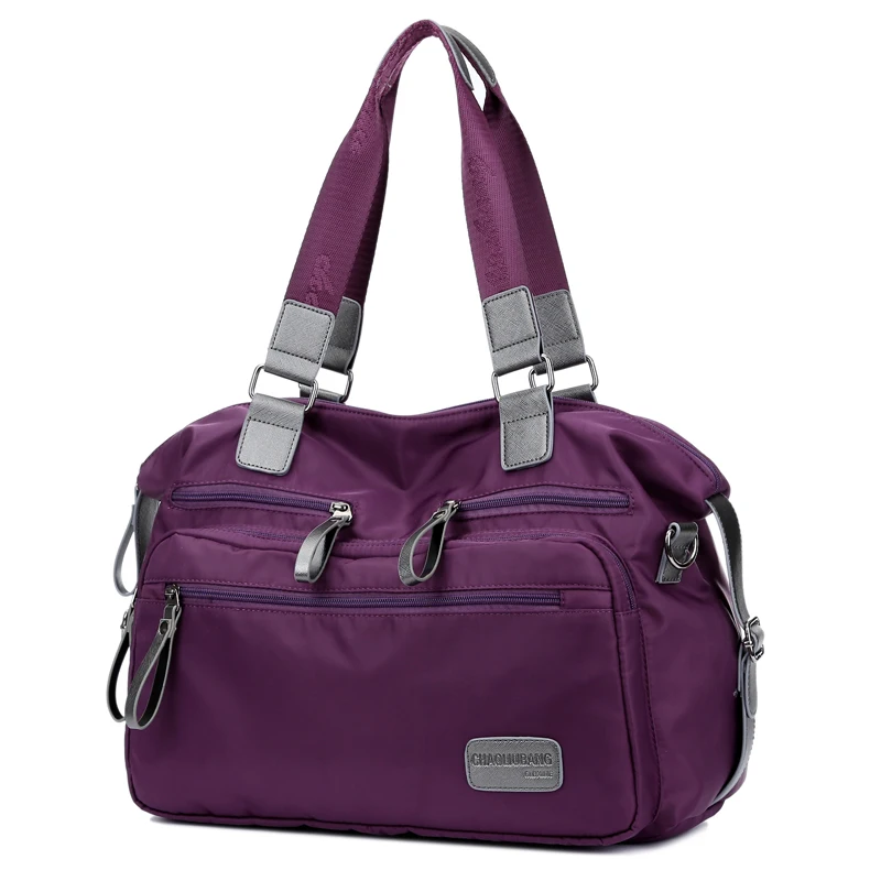 new brand women fashion korean ruched nylon &amp pu tote bag lady high quality designer purple handbag woman sac a main |