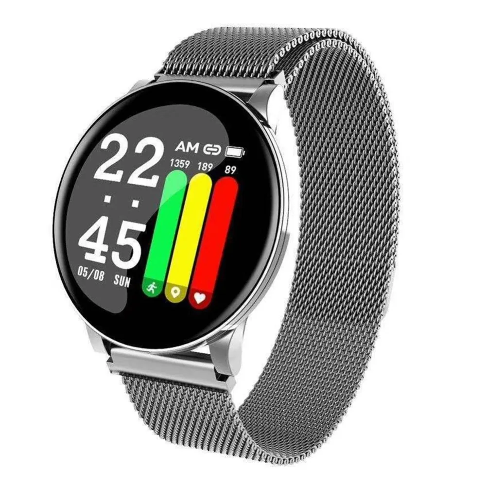 Умные часы W8 с Bluetooth, водонепроницаемые, пульсометр, 2.5D стекло, круглый экран, 1,3 дюйма, фитнес-трекер, погода, умный Браслет pk V11