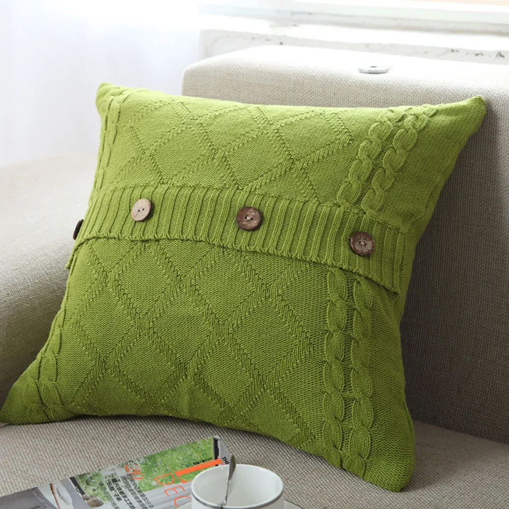 Pillow Case Чехол для подушки в стиле ретро, вязаный шерстяной чехол для подушки на кнопках, дивана, спальни, декоративные подушки, квадратный чехол для подушек L4 - Цвет: Pillow Case