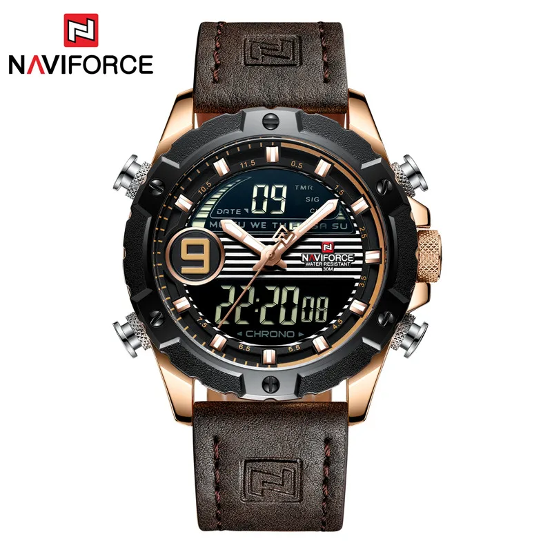 NA914602 without box NAVIFORCE, цифровые часы для мужчин, лучший бренд, Роскошные спортивные наручные часы, военные, синие, натуральная кожа, мужские часы, Relogio Masculino 9146 - Цвет: NA914602 without box