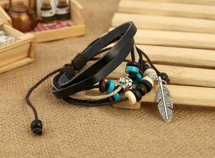 Оптовая продажа подвески из натуральной кожи с левой подвеской браслет в стиле
