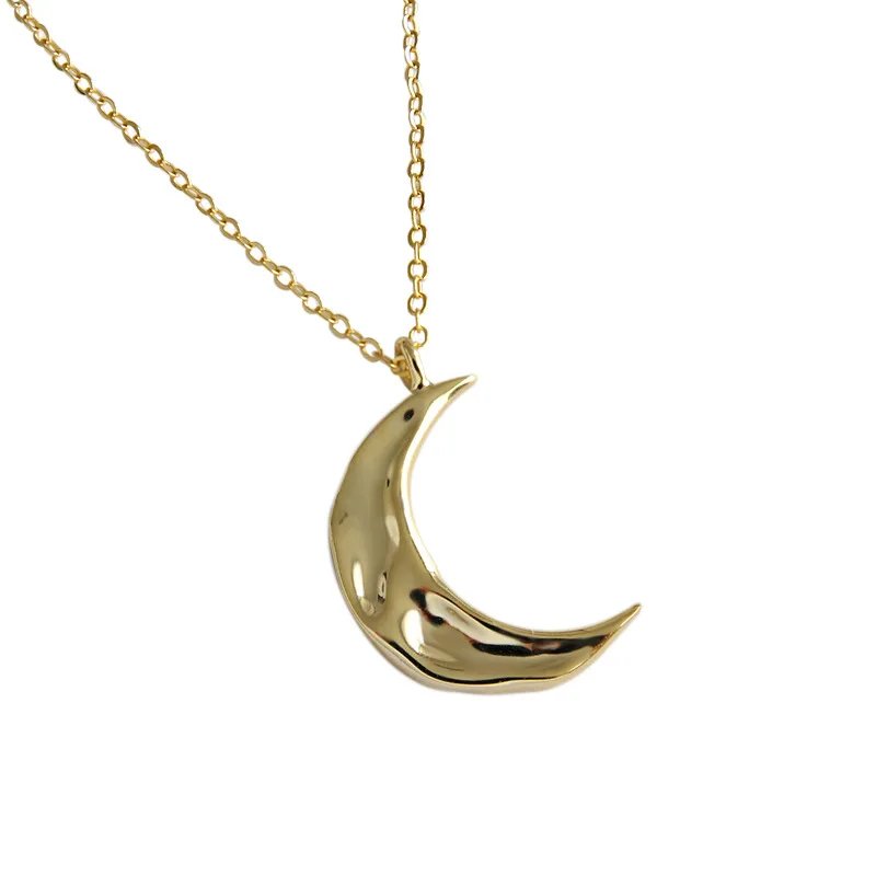 YPAY Solid 925 Sterling Silver Necklace Korean INS Minimalist Irregular Concave Surface Moon Pendant Necklaces Jewelry YMN122 | Украшения и