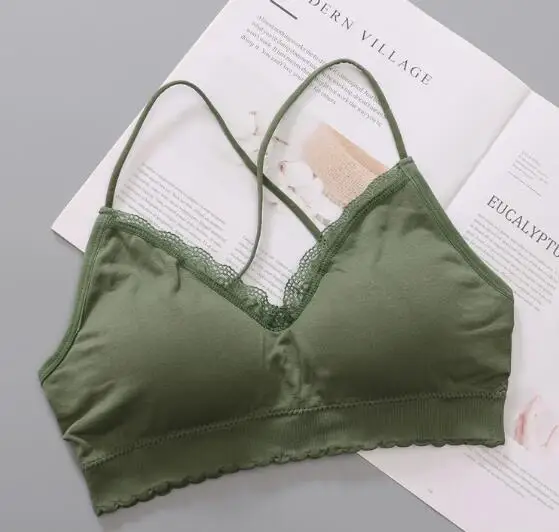 Сексуальные кружева Bralette женский Беспроводной бюстгальтер сплошной Для женщин нижнее женское белье с бюстгальтером с мягкой чашкой Push Up Бюстгальтеры без косточек бесшовный бюстгальтер с подушечками Для женщин sutyen z0847 - Цвет: green
