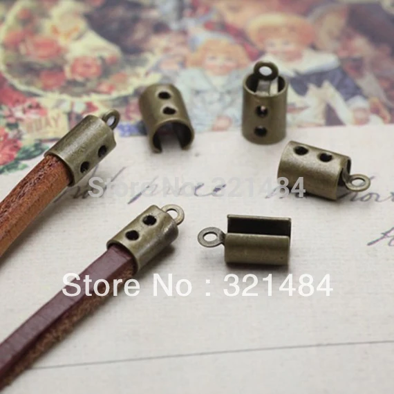 FREE SHIP 1000pc Antique brass/bronze crimp tips cord end caps for flat leather cord 3mm/4mm