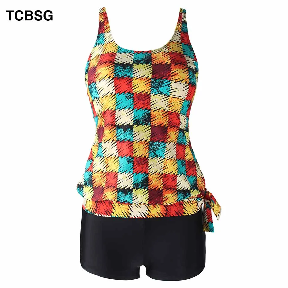 TCBSG Sexy Women Swimsuit Plus Size Swimwear Tankini Strappy Push Up Print Bottom Bathing Suits Solid Swim Wear | Спорт и