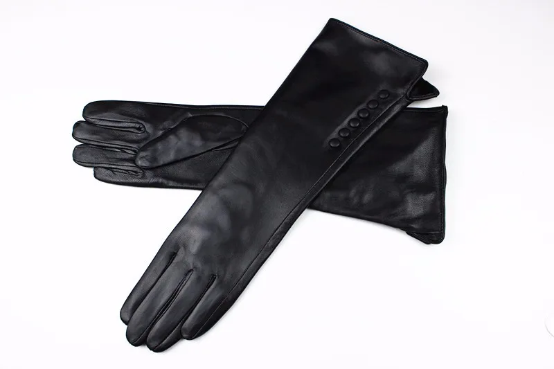 Eldiven Guantes, новинка, 38 см, длинные женские кожаные перчатки, на пуговицах, стильные, прямые, из овчины, с бархатной подкладкой, теплые, осень и зима