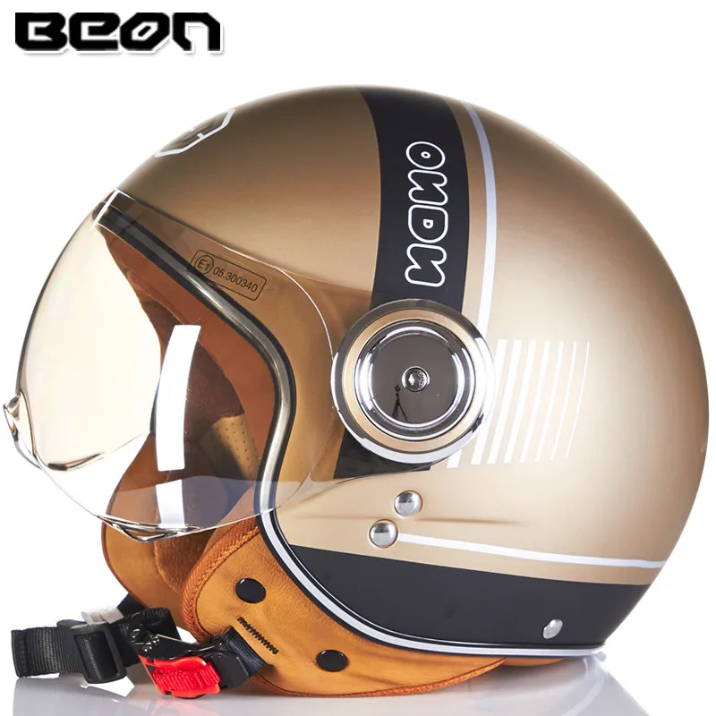 Мото шлем BEON бренд capacete moto rcycle мужской женский винтажный мото rcycle шлемы ECE утвержден крест реактивный козырек объектив прозрачный - Цвет: Copper matte black