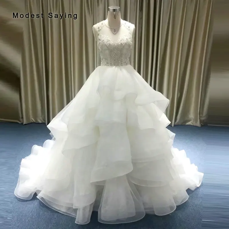 

Luxury Sexy Ball Gown Ivory Ruffled Wedding Dresses 2019 with Beaded Bodice Formal Women Long Bridal Gowns vestido de noiva