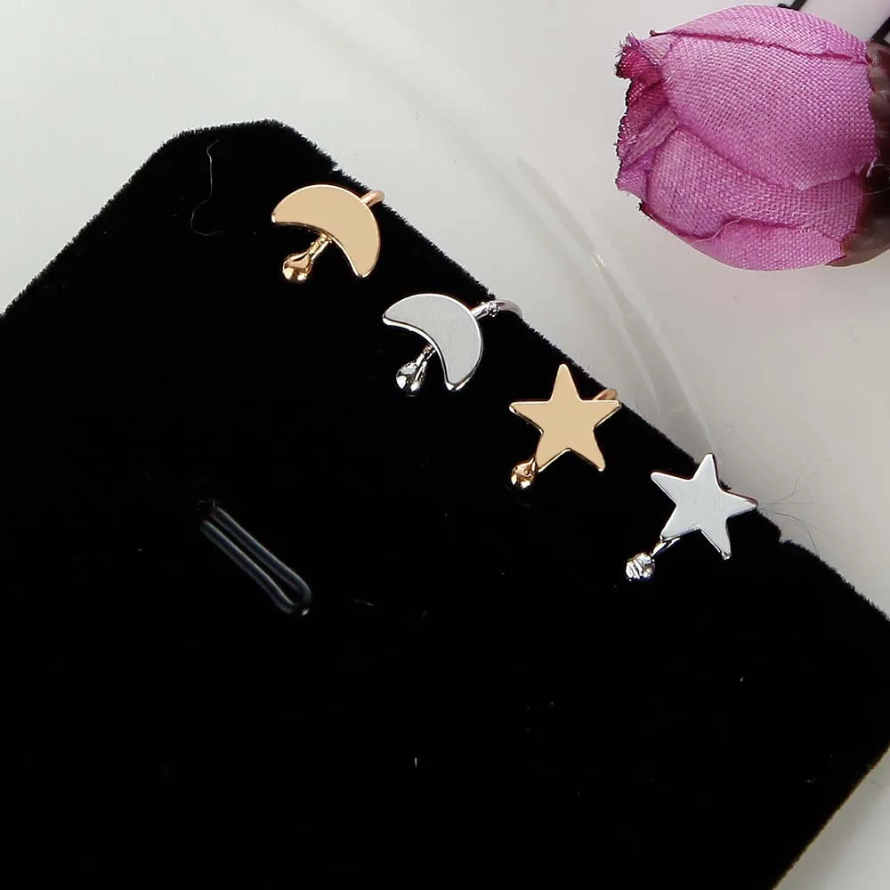 Ear Hole Pearl Earrings Nails Female Korean Bone Clamps Loving Pentagon Star Moon | Украшения и аксессуары