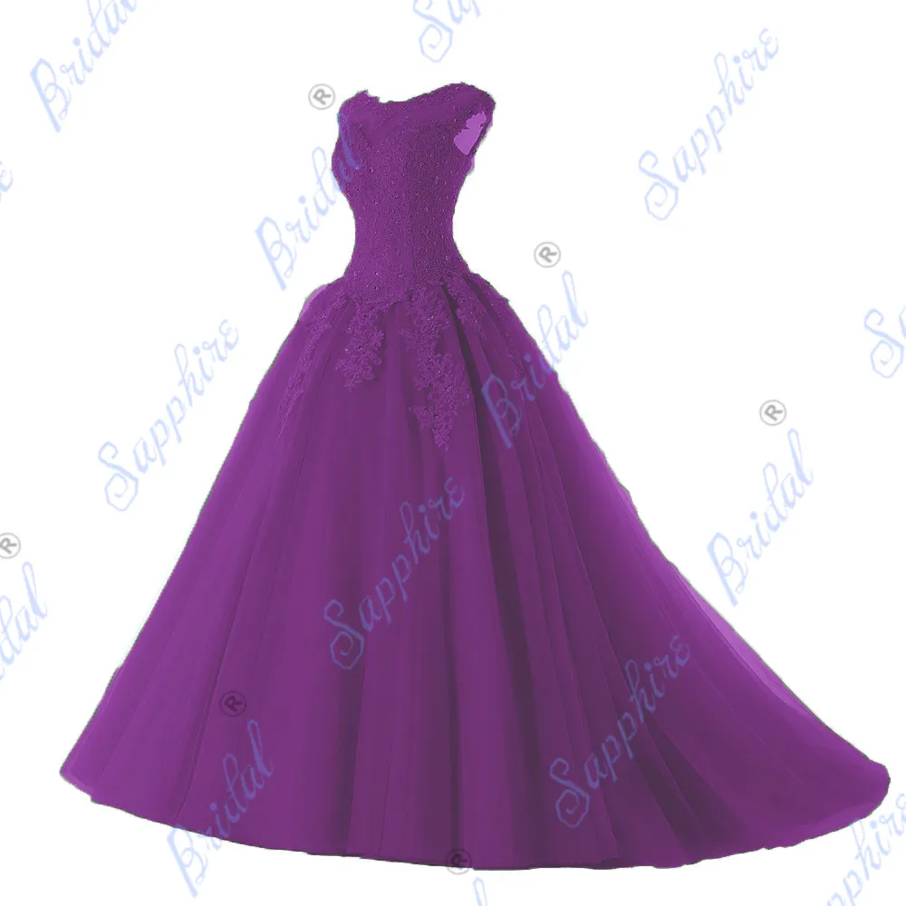 BLF-46 Сапфировые Свадебные Длинные вечерние платья Vestido De 15 Anos De cap рукав кружево открытая спина Коралловое бургундское вино Бисероплетение Бальные платья - Цвет: BLF-46