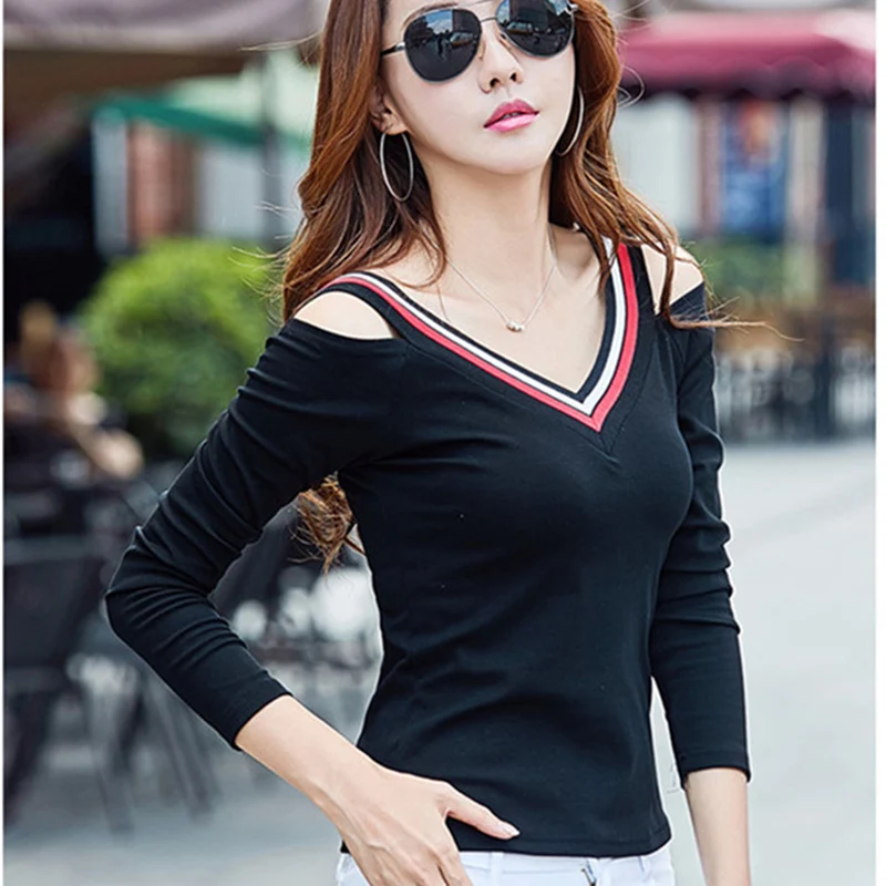 Женская футболка в стиле пэчворк с v-образным вырезом женская хит 2018 осенняя