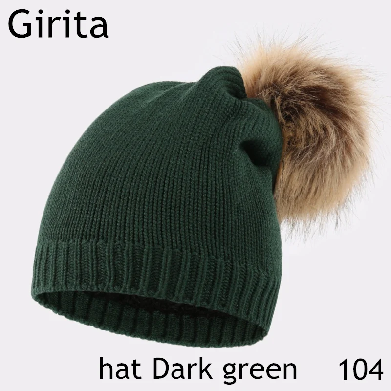 Girita женская зимняя вязаная шапка Skullies Beanies, шапки с флисовой подкладкой, вязаные меховые женские теплые шапки с помпоном - Цвет: hat Olive