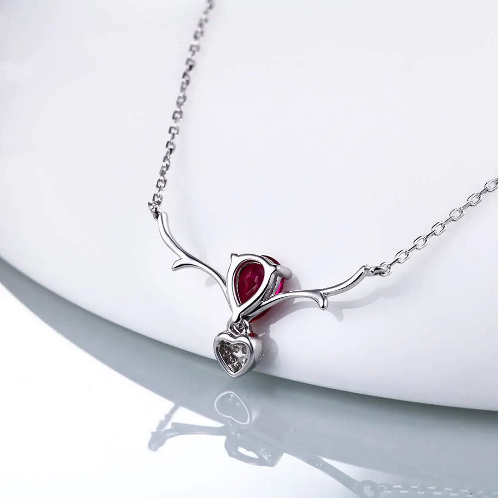 DOUBLE-R Genuine Solid 925 Sterling Silver Necklaces Created Red Ruby Pendants necklaces Gemstone Fine Wedding Brand Jewelry | Украшения и