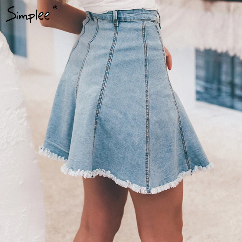Женская синяя джинсовая мини-юбка Simplee элегантная юбка А-силуэта с высокой талией