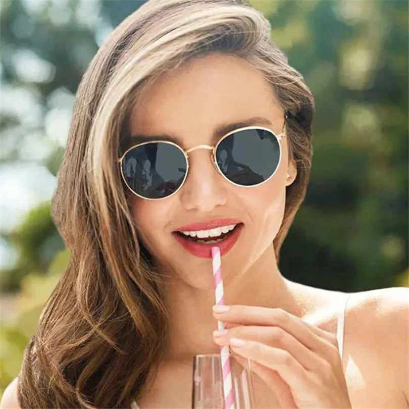 Men Women Coating Reflective UV400 Sun Glasses Mirror Round Sunglasses Female Male Vintage Eyewear Glass | Аксессуары для одежды