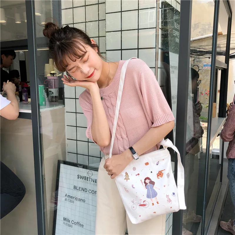 Женская Холщовая Сумка через плечо Harajuku Милая женская сумка для покупок с