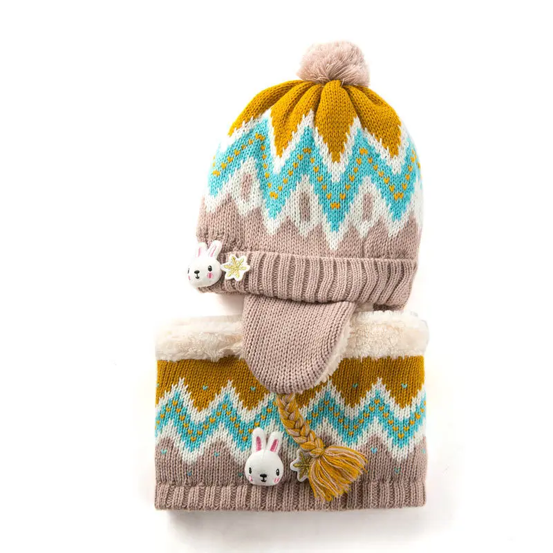 Hat And Scarf Детская зимняя шапка, детская шапка, шарф и перчатки, 3 шт./лот, шапка для маленьких девочек, зимние двухслойные вязаные теплые шапки для детей, шапки со снежинками для мальчиков - Цвет: Hat And Scarf