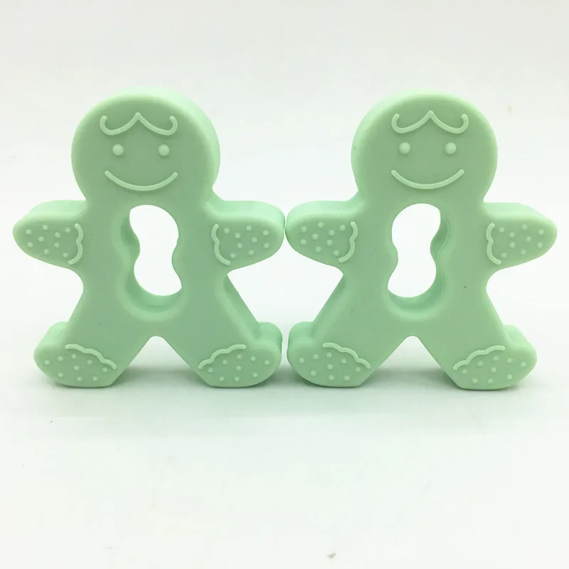 mint green 10 шт./лот, рисунок «Имбирный пряник» человек мини прорезывания зубов безопасное прорезывание зубов печенья Силиконовая Форма Подвеска «сделай сам» ожерелье-Прорезыватель игрушка, подарок для новорожденных малышей, черный - Цвет: mint green