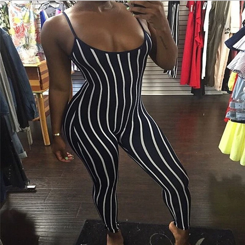 Женский летний Осенний комбинезон сексуальный Облегающий в полоску Клубная