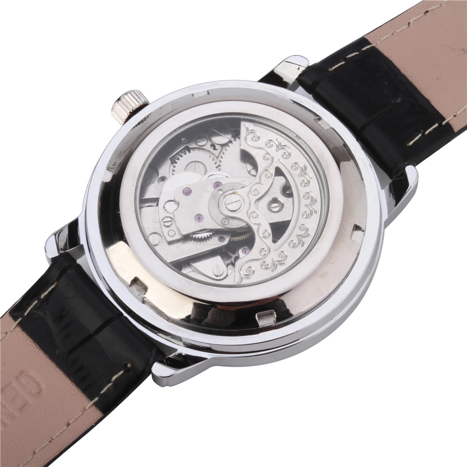 Роскошные Брендовые мужские часы Скелет автоматические механические кожа self