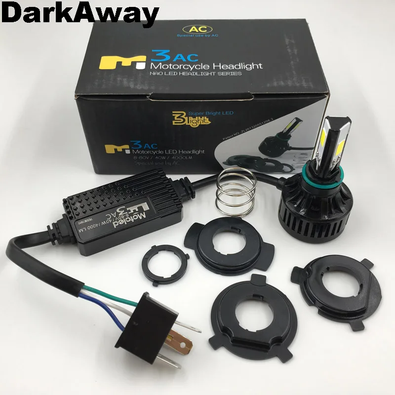 Darkaway AC 8 V-80 V H4 светодиодный лампы велосипед мотоцикл светодиодный фар 40 Вт 4000Lm HS1 штекер H6 PH7 PH8 BA20D светодиодный налобный фонарь 360 луч IP67
