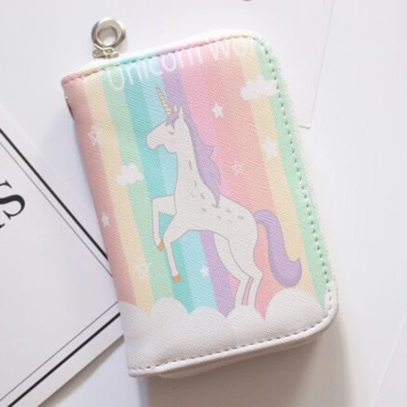 Женский кошелек на молнии с изображением единорогов для девочек милый