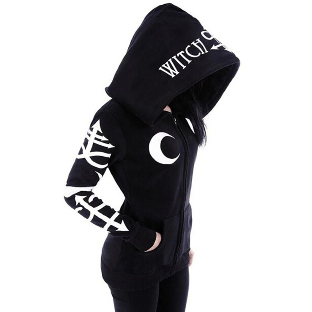 Женские толстовки с капюшоном буквенным принтом на Хэллоуин готические в стиле