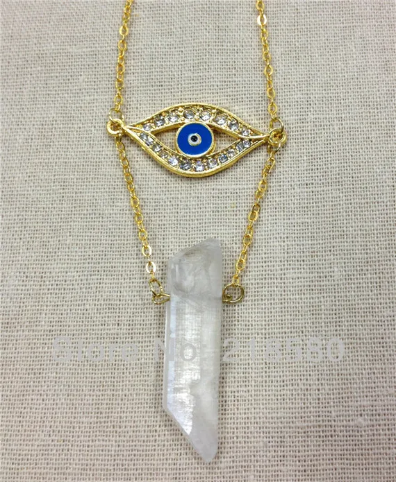 Женское Ожерелье золотистого цвета с кварцевым кристаллом и голубым Злым