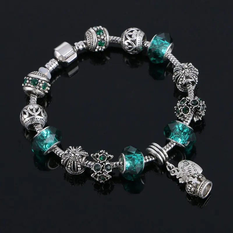 2017 Couleur Argent Charme Verre браслеты Pour Les Femmes Cristal Coeur Perles и DIY Bijoux|perle bracelet|bracelets & banglesbracelet diy |
