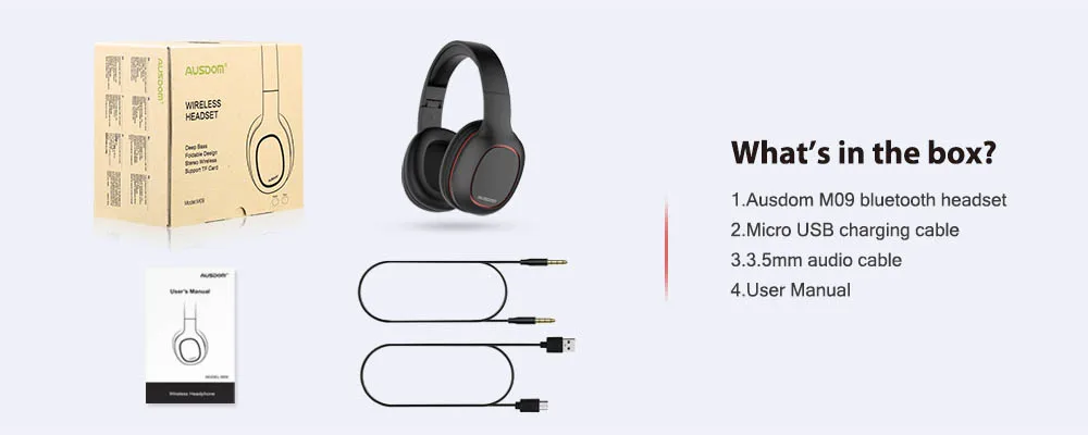 Ausdom M09 беспроводные наушники Bluetooth наушники с микрофоном беспроводная гарнитура Bluetooth гарнитура стерео Поддержка SD карты