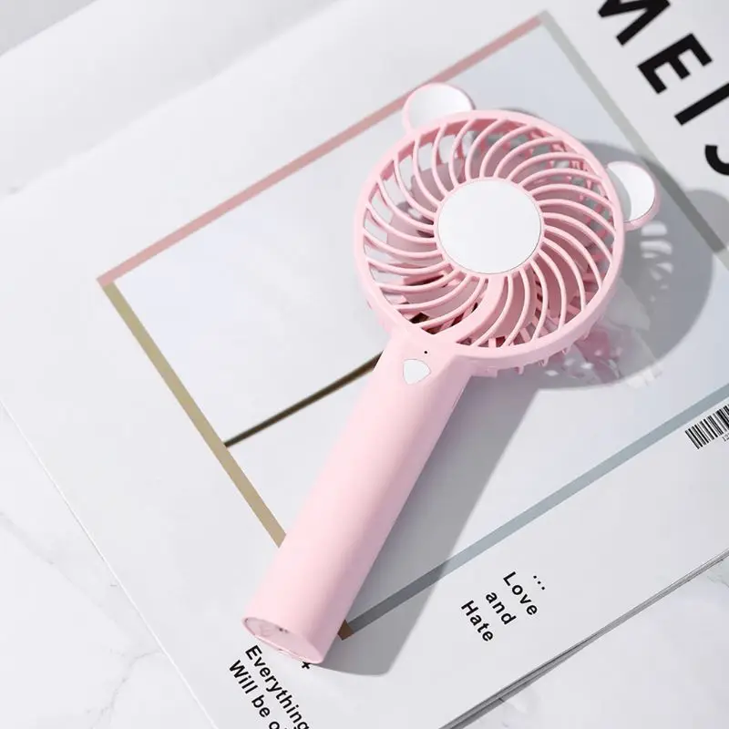 1200mA с подкладкой с изображением медвежонка Портативный USB питания переменного тока Перезаряжаемые вентилятор с светодиодный светильник кулер Портативный 3 Скорость Регулируемый складной мини-вентилятор, мини-вентилятор с 5V