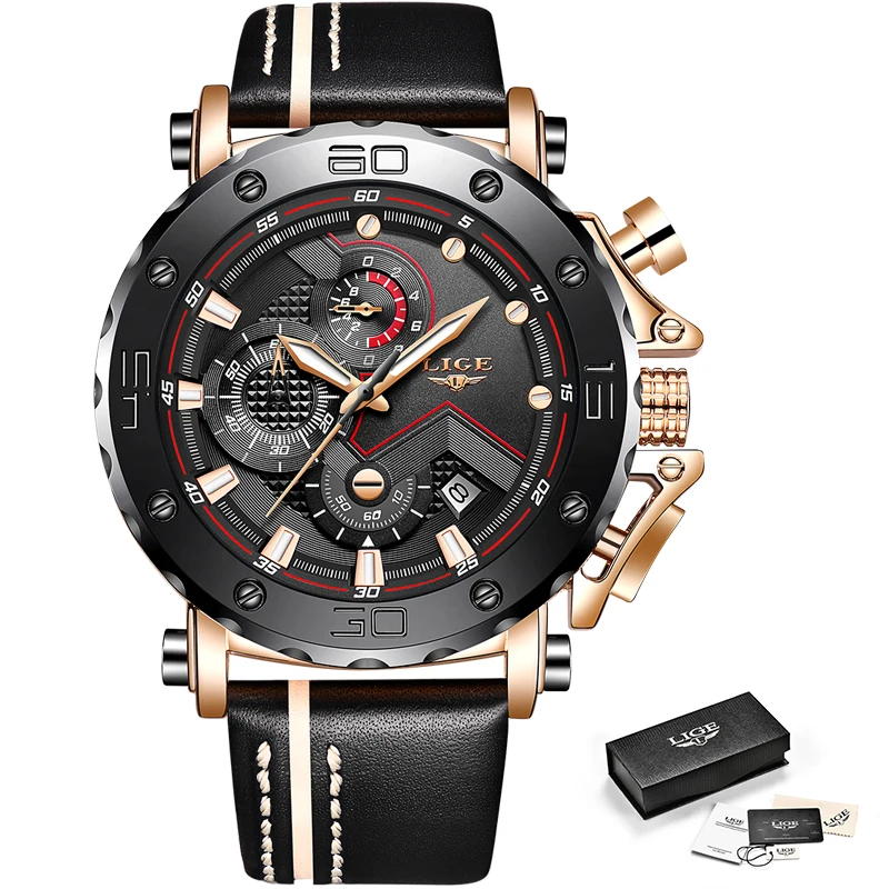 

LIGE New Luxury Brand Men Analog Leather Sports Watches Men's Army Military Waterproof Watch Male Date Quartz Clock Reloj Hombre