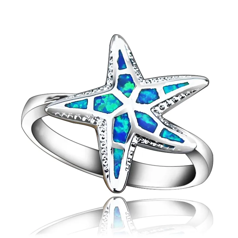 

JLR-352 Lovely Starfish Blue Opal Rings For Women New Fashion Hot Sale Brand Jewelry On Sale Top Quality Finger Rings for Man