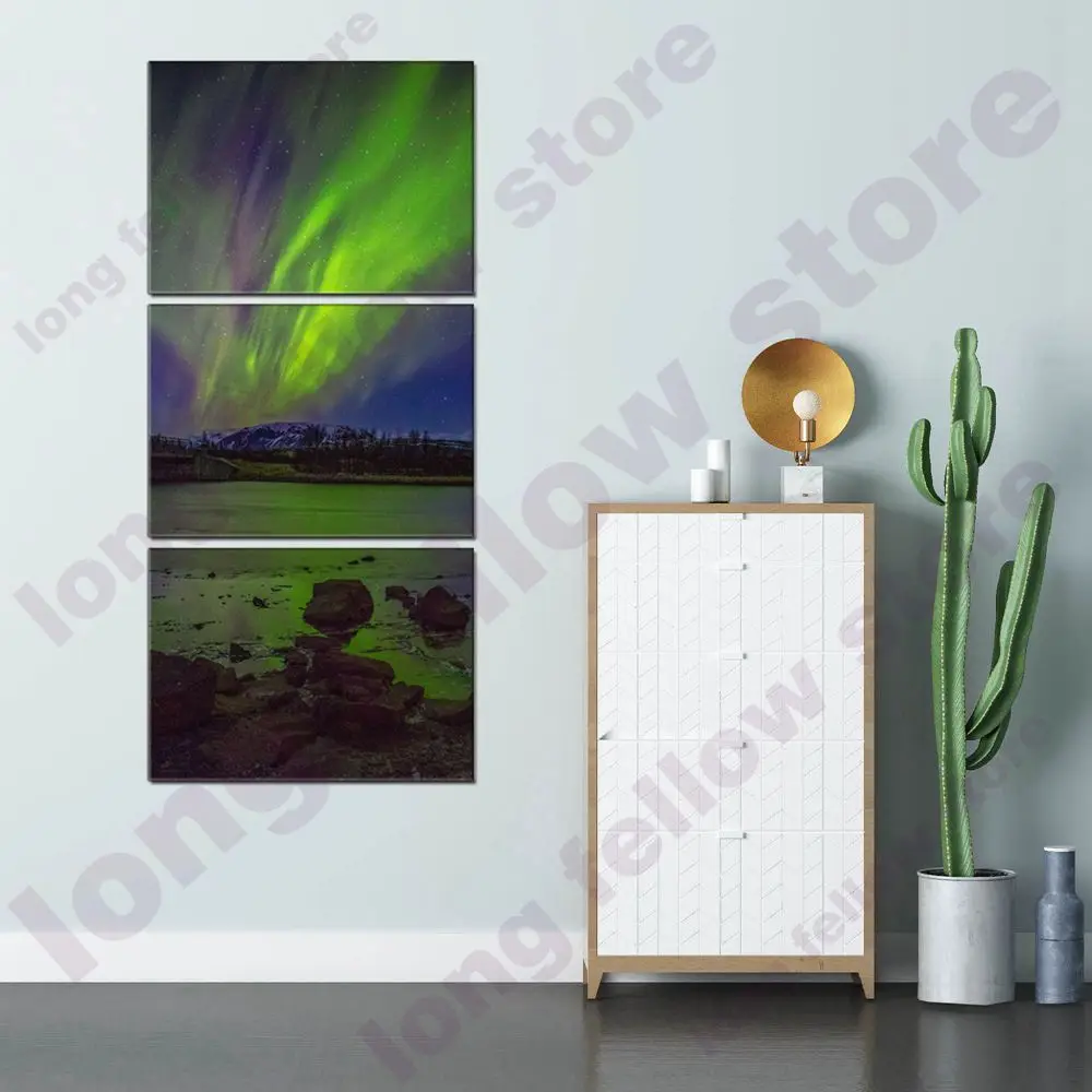 3 Панели Aurora Borealis Плакаты и принты произведения искусства стены для Гостиная