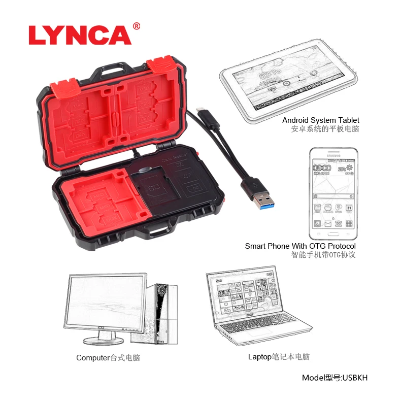 LYNCA 2 в 1 устройство для чтения карт памяти USB 3 0 5 Гбит/с 9 шт. MSD + 7 SD чехол CF TF коробка