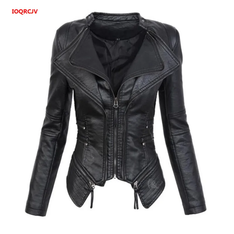 Куртка женская из искусственной кожи на молнии с длинным рукавом