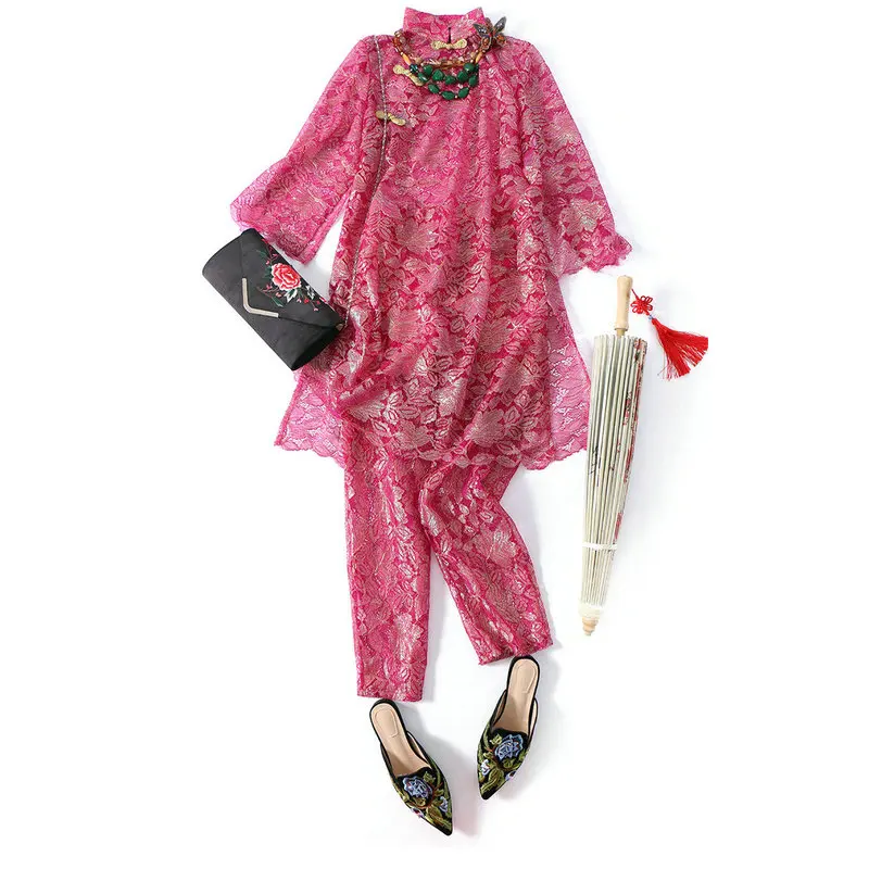 Китайский ретро кружевной модный костюм женский благородный прозрачный