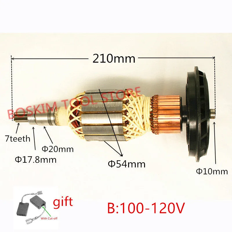 7 зубьев ротор якорная арматура Замена для Bosch GSH11E GBH11DE GSH 11E GBH 11DE молоток дрель двигатель - Цвет: B 100-120V