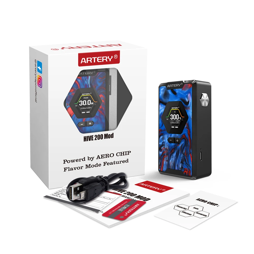 Бокс-мод Artery Hive TC выход 200 Вт с функцией ароматизатора AERO Chip дисплей TFT 1 3 дюйма без