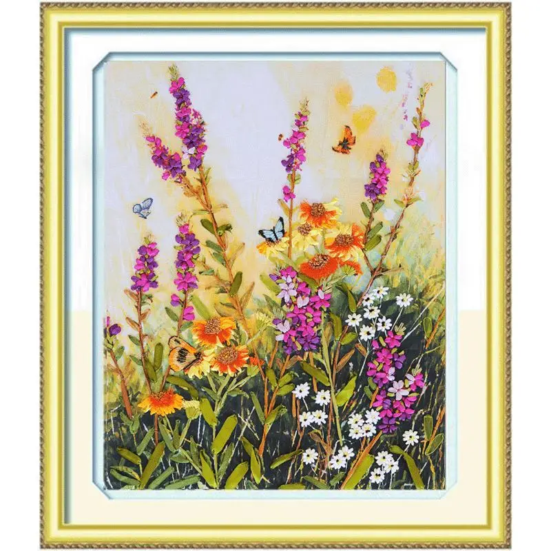 Рукоделие Набор для вышивки крестиком из ленты сделай сам летняя мечта 2 бабочки