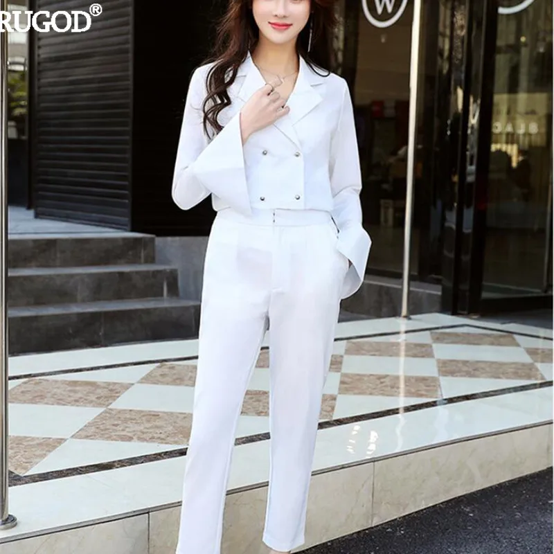 Женский брючный костюм RUGOD офисный в Корейском стиле двубортный пиджак с