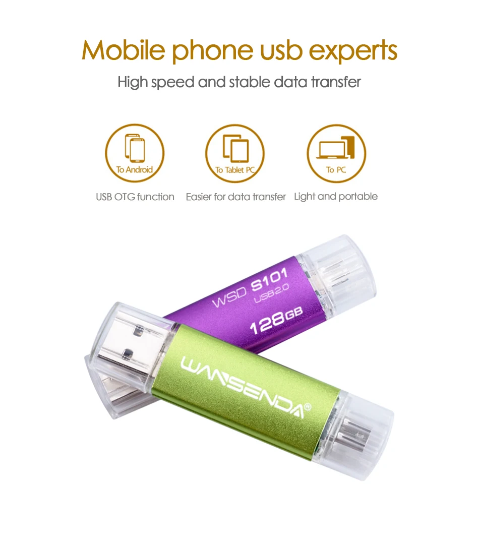 Wansenda, металлические флеш-накопители USB OTG, флешки, 4 ГБ, 8 ГБ, 16 ГБ, 32 ГБ, 64 ГБ, 128 ГБ, 256 ГБ, Usb флешки, внешний накопитель для смартфонов/ПК