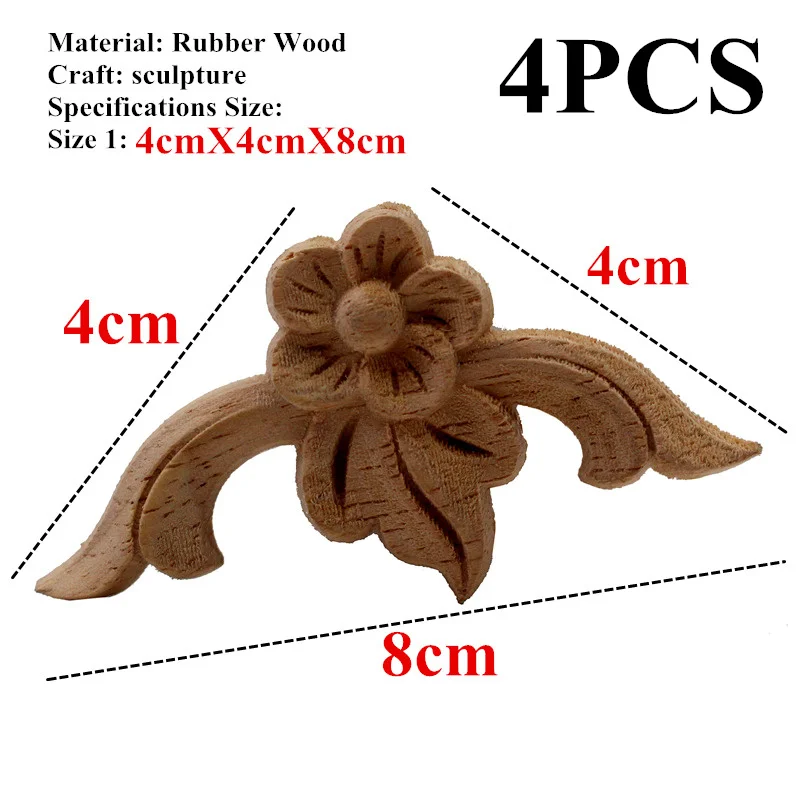 4cmX4cm VZLX винтажная Цветочная деревянная резная угловая аппликация деревянная резьба наклейка для мебели рама двери шкафа стены домашний декор ремесла - Цвет: 4cmX4cm
