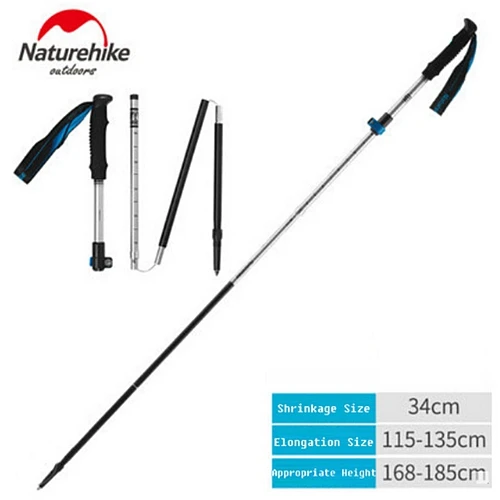 Silver 115-135cm Светильник NatureHike, с ручкой EVA, 5 секций, трость, регулируемая, походные палки, треккинговые палки, удлиненные, для улицы, wandelstok - Цвет: Silver 115-135cm