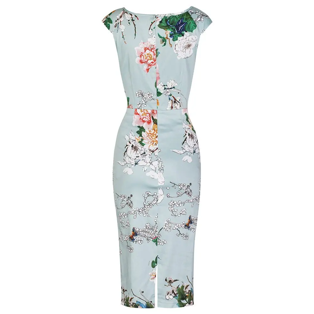 Летнее женское винтажное платье карандаш с цветочным узором 50 s большие размеры