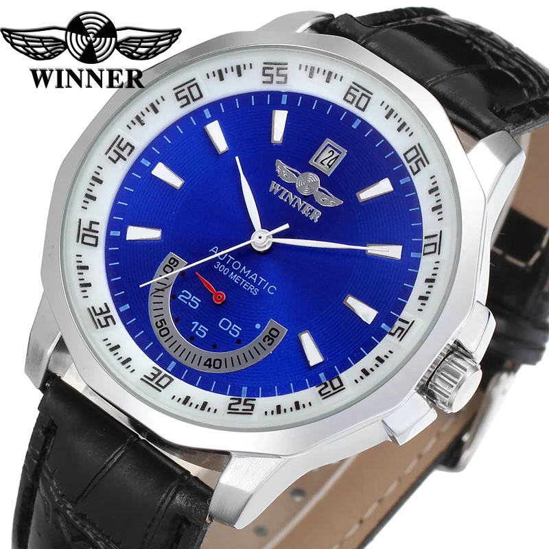 

Winner WRG8041M3S1 Automatic men new wristwatch skeleton silver color watch for Men black leather strap shipping free
